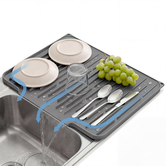Foldable Silicone Dish Drying Mat for Kitchen Counter & Sink - Quick Dry, Space Saving, Non-Slip Pad for Small Apartments & Coffee Bar Dark Grey