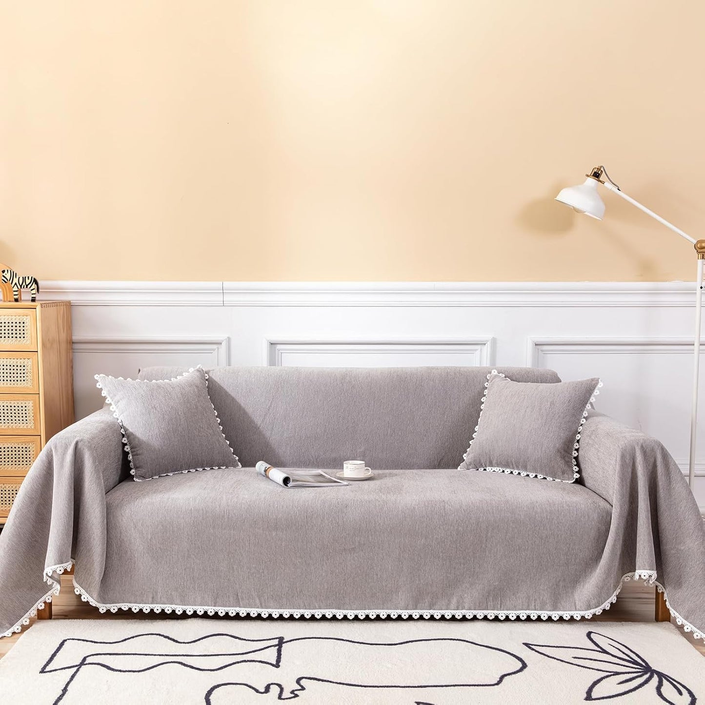 HANDONTIME Couch Cover for Dogs Grey Sectional Couch Covers for 2 Cushion Couch Sofa Flower Cute Sofa Covers Machine Washable Easy Install Couch Blanket Cover Slip Covers for Sofas/Couches, 71" X118"