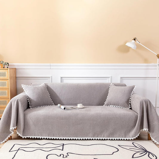 HANDONTIME Couch Cover for Dogs Grey Sectional Couch Covers for 3 Cushion Couch Sofa Flower Lace Sofa Covers Machine Washable Easy Install Futon L Shaped Couch Cushion Covers for Cat Kids, 71" X150"