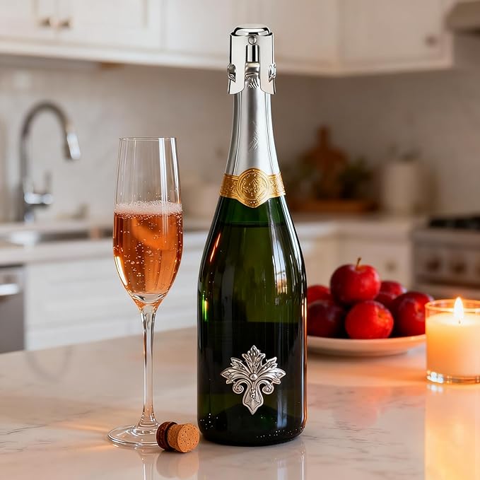 Champagne Stoppers for Bottles, Pafusen 2 Pack Champagne Sealer Stopper, Stainless Steel Champagne Cork Stopper Toppers, Saver for Champagne Cava Prosecco Sparkling Wine