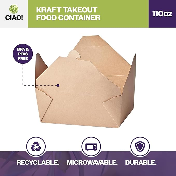 CIAO! Kraft Take Out Microwavable Food Containers, 110 oz No. 4 (160/case)