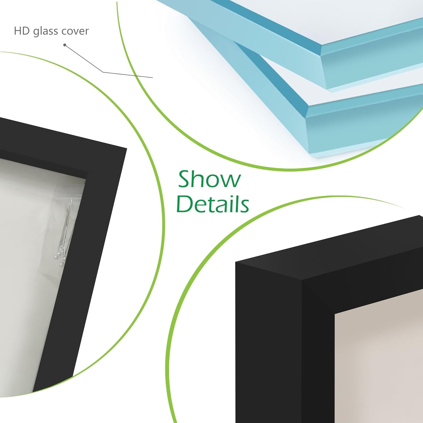 FrameWorks 12” x 16” Black Wooden Shadow Box Frame – Display Case with Soft Felt Back, Memory Box with Tempered Glass, Display Box with Elegant White Ball Push Pins, Wooden Flower Box
