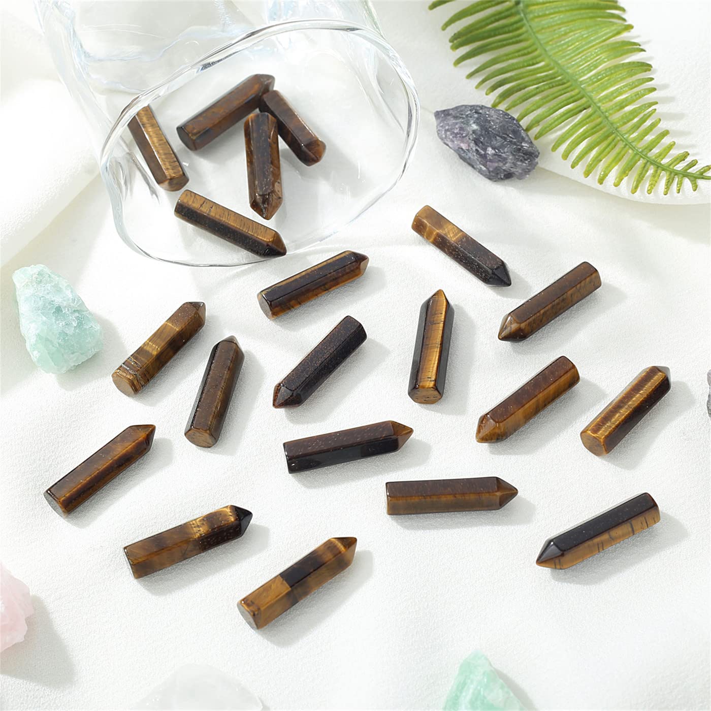 YATOJUZI 10PCS Tigers Eye Natural Healing Crystals Stones Sets Polished Tumbled Pocket Gemstones Bulk Hexagonal Points Reiki Energy Balancing Chakra Meditation Therapy Gift