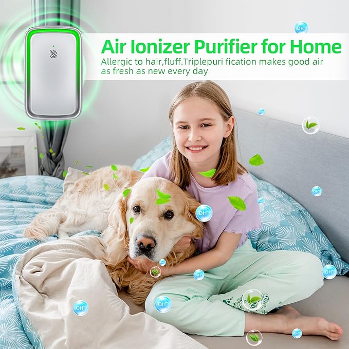Plug in Ionic Air Purifier: 3 Pack Air Ionizers for Home - Silent Filterless - Negative Ion Air Purifier Freshener for Bedroom Office Bathroom Basement for Pet Odors,Dust,Smoke,Air Cleaner(Silver)