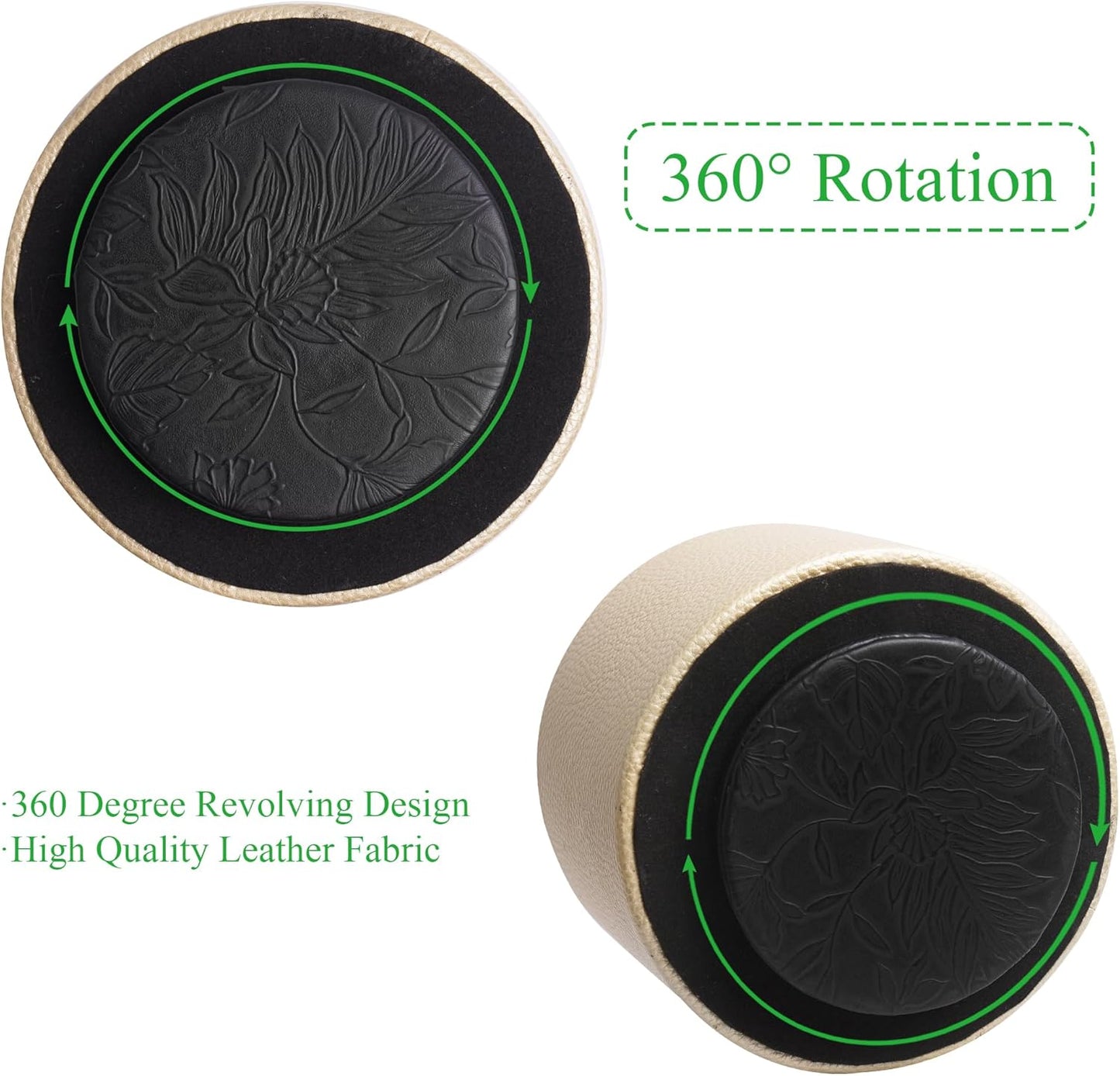 Hennaja Round Leather Art Supply Organizer,Remote Control Holder,360 Degree Spinning,Multi-Functional Pencil Holder,4 Compartments Desktop Stationary Organizer(1-Lichee Gold)
