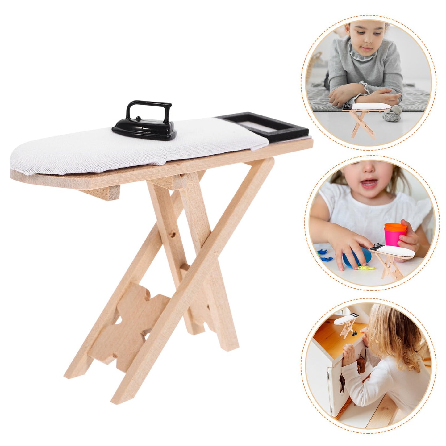 NUOBESTY 1 Set Dollhouse Miniature Iron Ironing Table Playset Mini Ironing Board Steam Iron Model Toy Laundry Room Furniture for DIY Fairy Garden Micro Landscape