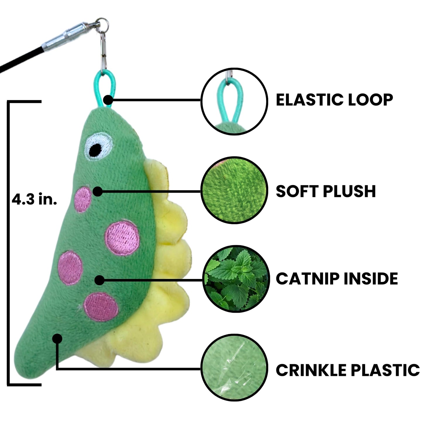 repounce Plush Dinosaur Catnip Cat Toy, Soft and Durable Crinkle Sound with Catnip Inside, Kicker Cat Toy, Cat Toys for Indoor Cats & Kittens, Lure and Attachment Toy with Loop for Cat Wand