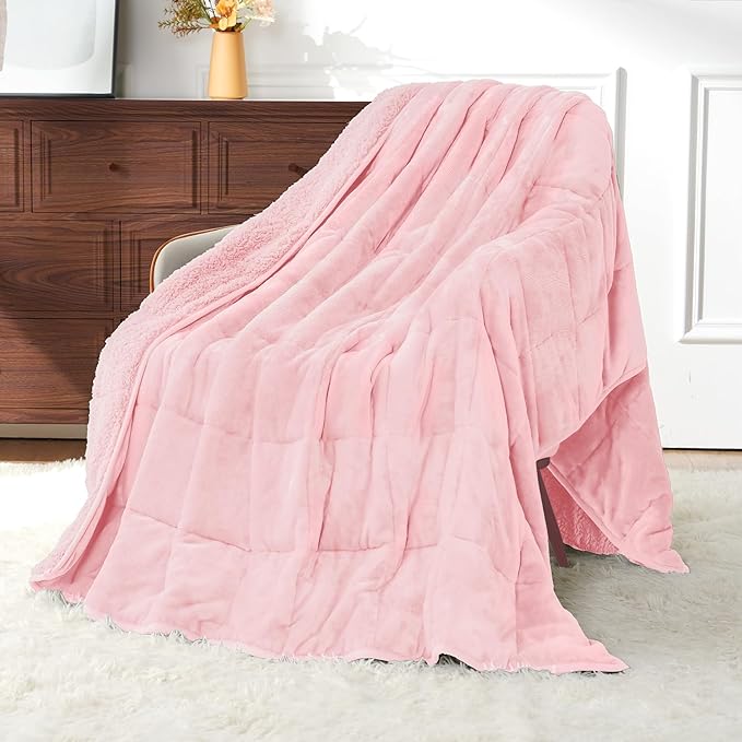 Uttermara Sherpa Fleece Weighted Blanket 20 lbs for Adult, Unicolor Ultra-Soft Fleece and Sherpa, Dual Sided Cozy Plush Blanket for Sofa Bed, 60 x 80 inches, Pink