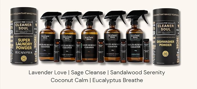 Non-Toxic Multi Purpose Cleaner, Natural Cleaning Spray, Luxurious Refillable Glass Bottle, Essential Oil Fragrance, Safe for All Surfaces, Safe for Animals and Pets, Safe for Humans (Lavender Love)