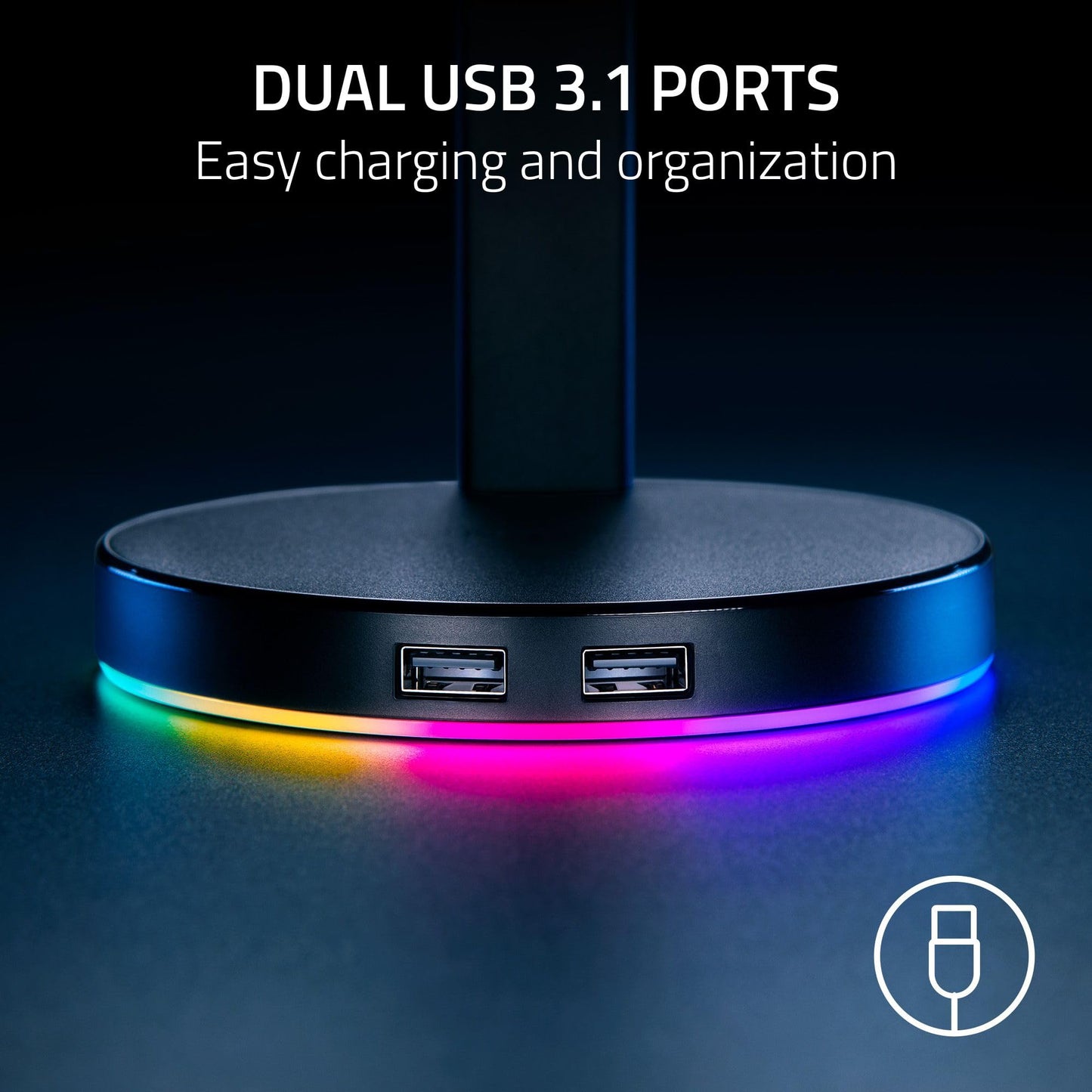 Base Station V2 Chroma Headphone Headset Stand Holder: Chroma Rgb Lighting - Taller Stand & Anti-Slip Ledge - Usb Charging Ports