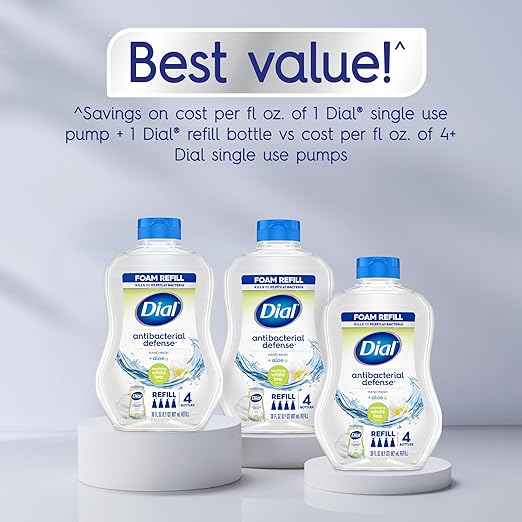 Dial Antibacterial Defense Foaming Hand Soap + Aloe, Soothing White Tea, 30 Fl Oz Hand Soap Refill (Pack of 4), Dermatologist-Tested, Gentle on Skin