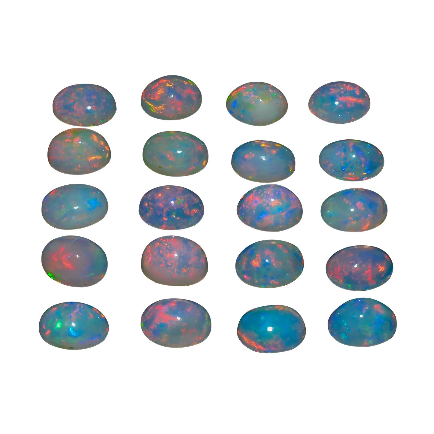 (2 PCS, Oval 7x5) AURA GEMS Natural Ethiopian Opal Oval Cabochon, Opal Loose Gemstone For Jewelry Making, Fire Play Color Opal Oval Cabochon Cut All Calibrated Sizes