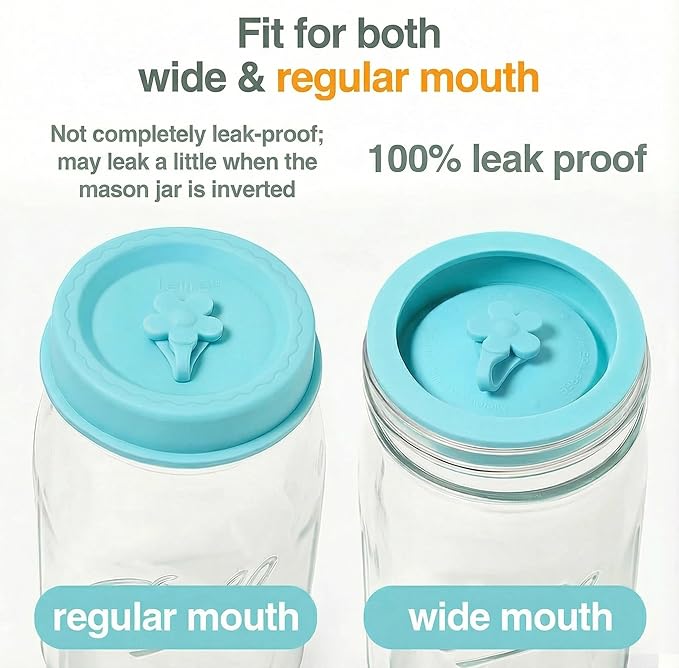Silicone Mason Jar Lids, Regular and Wide Mouth Compatible, with Straw Hole and Stopper (Assorted Colors 8PCS)