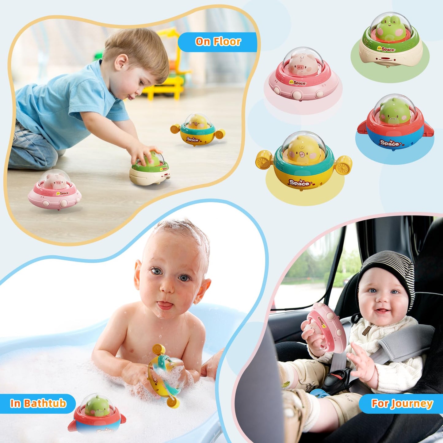 NUMBERFUN 4PCS Cars and 3PCS Suction Spinners Toys for 1 Year Old Boys and Girls,Baby Toys 6-12-18 Months,Montessori Toys for Toddler 1-3,First Birthday Gift for 1 Year Old