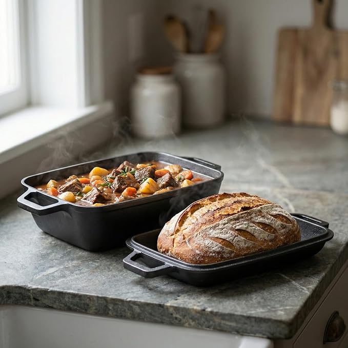 Cast Iron Dutch Oven for Bread Baking 12x8 Inch Pre-Seasoned Bread Oven with Lid 6QT Cast Iron Bread Dutch Oven for Sourdough