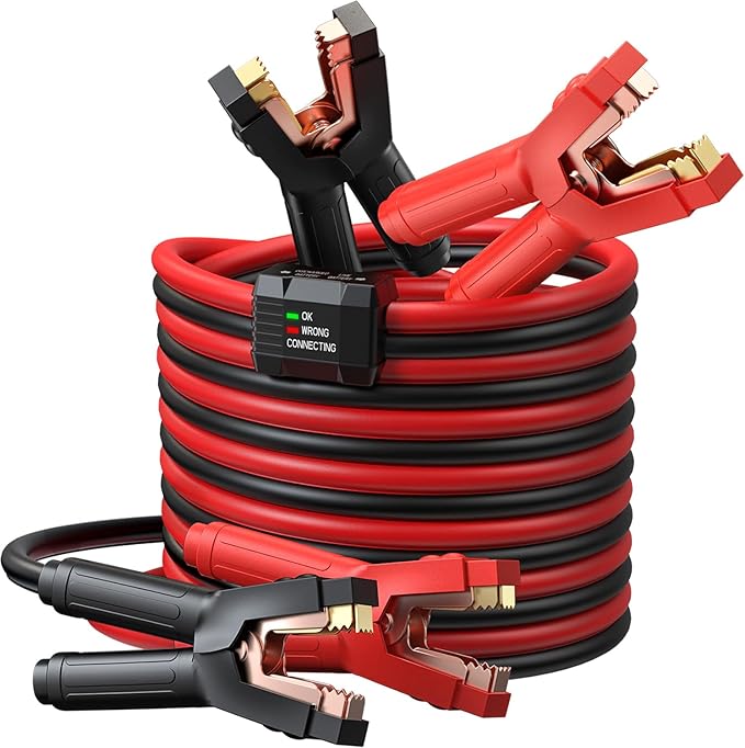 NOONE 0 Gauge 25ft Heavy Duty Jumper Cables, 1000Amp Automotive Booster Cables with Reverse Polarity Protection for Car, SUV, Truck – Complete Kit with Carry Bag, Gloves, Brush & Goggles (0AWG x 25Ft)