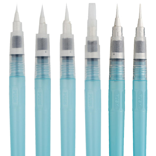 Kuretake Zig Water Brush Pen BRUSHS2O Long 6 Variety Set, for Watercolor Paint, Fude, Flat, Menso, Flexible Tips Assorted, for Professional, Artists, Made in Japan