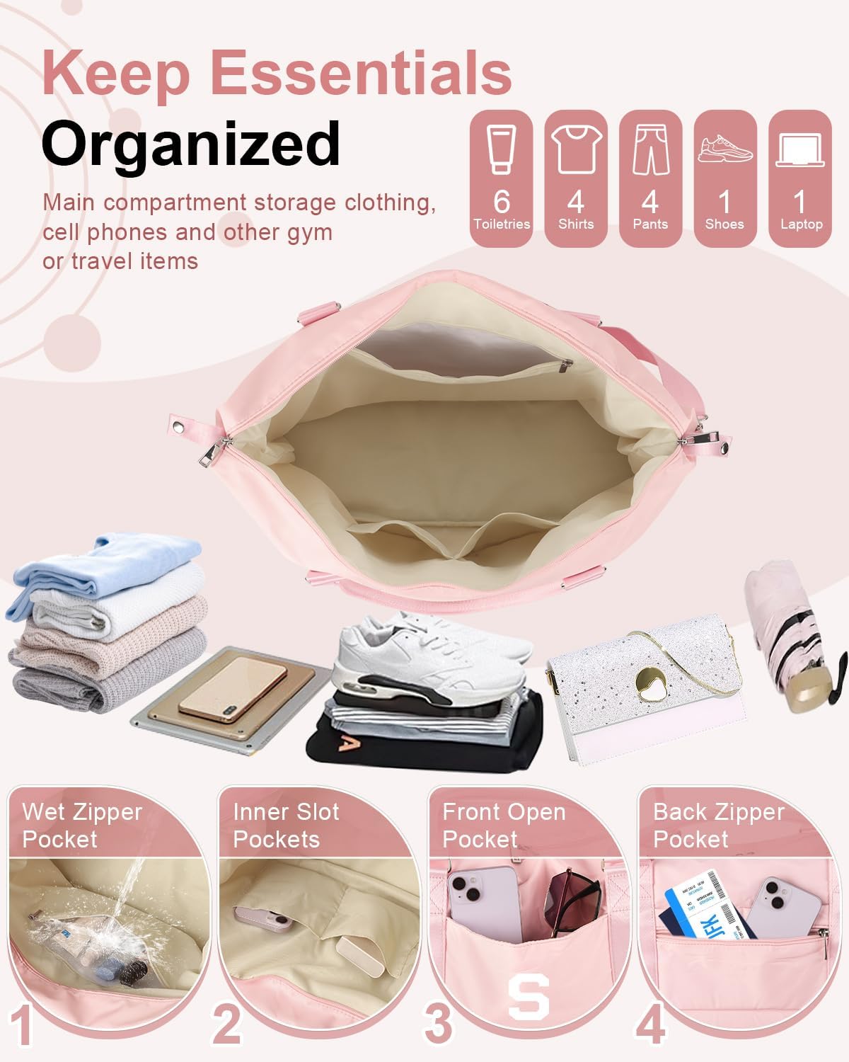 Initial Travel Duffel Bag Sports Gym Bag for Girls Teen Birthday Gifts,Pink Personalized Weekender Bag Carry On Tote Bags for Women Men,Waterproof Overnight Luggage Bag with Trolley Sleeve(Letter S)