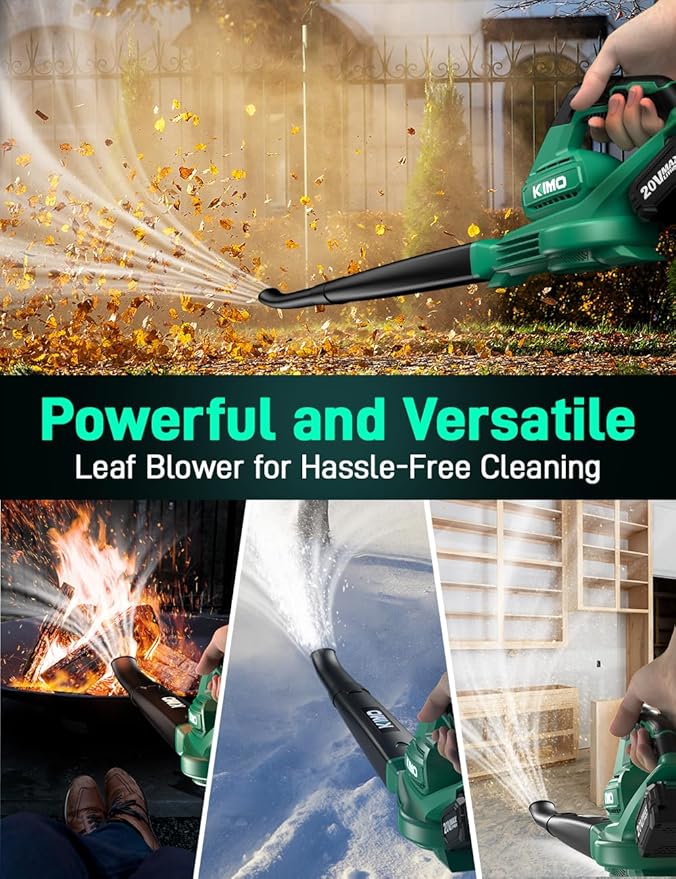 KIMO Leaf Blower Cordless with Battery and Charger, 2 Pack Batteries, Extension Tube, 20000 RPM Variable Speed, Lightweight Cordless Leaf Blower, Battery Operated Leaf Blowers for Lawn Care and Patio