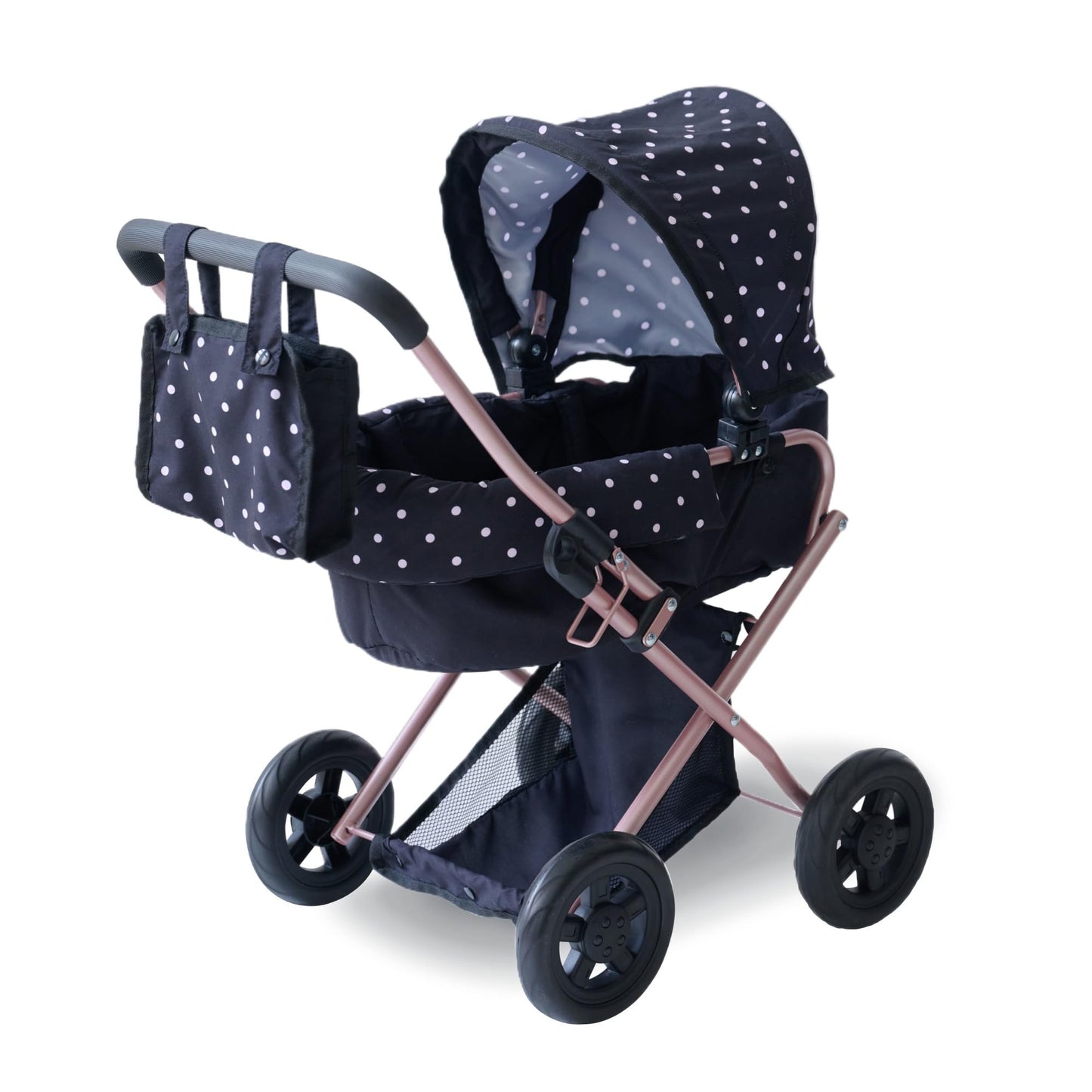 Olivia's Little World Pin Up Foldable Baby Doll Stroller- Classic Style Doll Pram with Retractable Canopy and Storage Basket, Fits 15''-18'' Dolls, Pretend Play Toy for Girls Ages 3-6