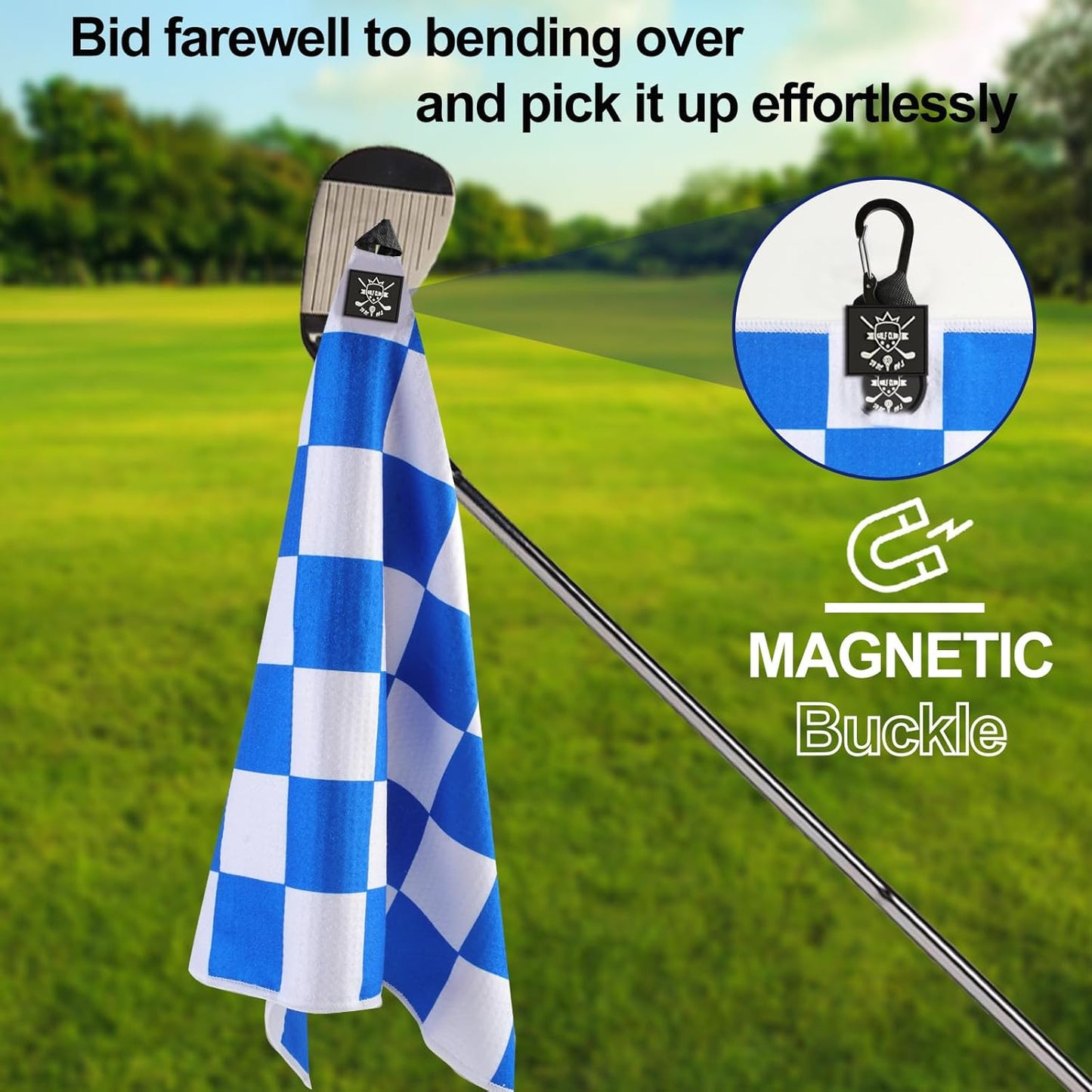2 Pack 24"x16" Magnetic Golf Towels - Premium Waffle Pattern, with Magnet & Carabiner Clip for Golf Bags, Carts & Clubs. Essential for Men & Women Golfers - Blue/Blue
