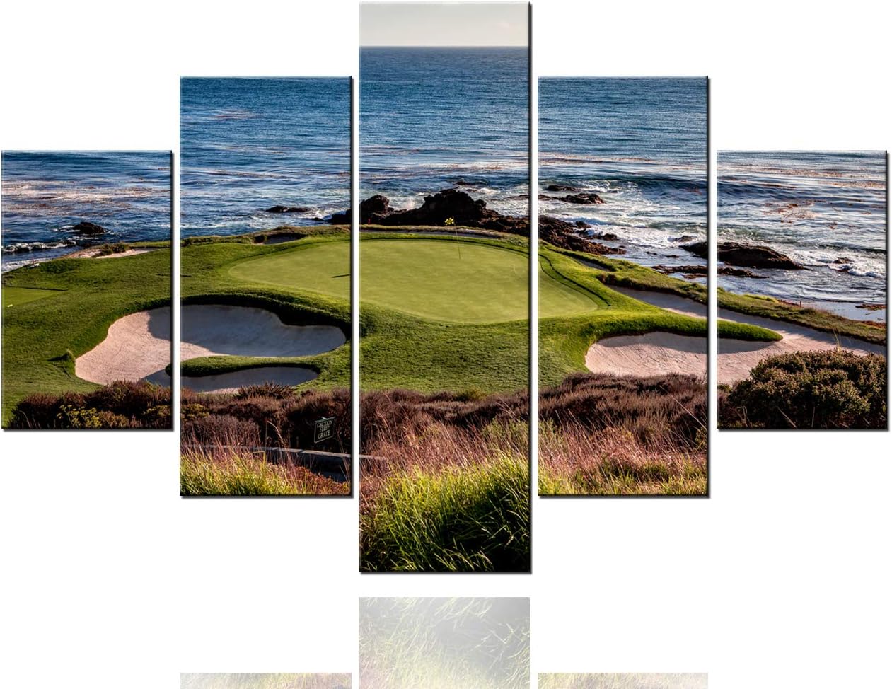 Golf Artwork for Walls Greens and Bunkers in California Paintings USA Landmark Picture Giclee 5 Panels Canvas Wall Art HD Prints Home Modern Decor Framed Ready to Hang in Living Room(60''W x 40''H)
