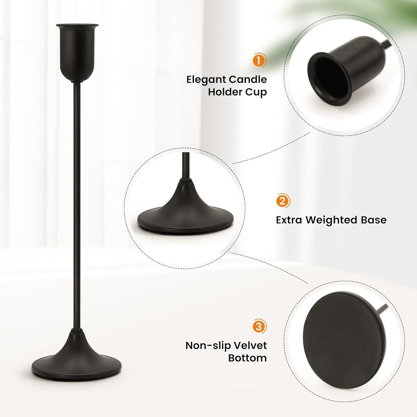 6 Pcs Black Candle Holders Set, Vintage Home Decor – Modern Taper Candlestick Holders for Wedding, Table Centerpieces – Great Gift for Housewarming, Birthday Parties, Wedding & Christmas Season
