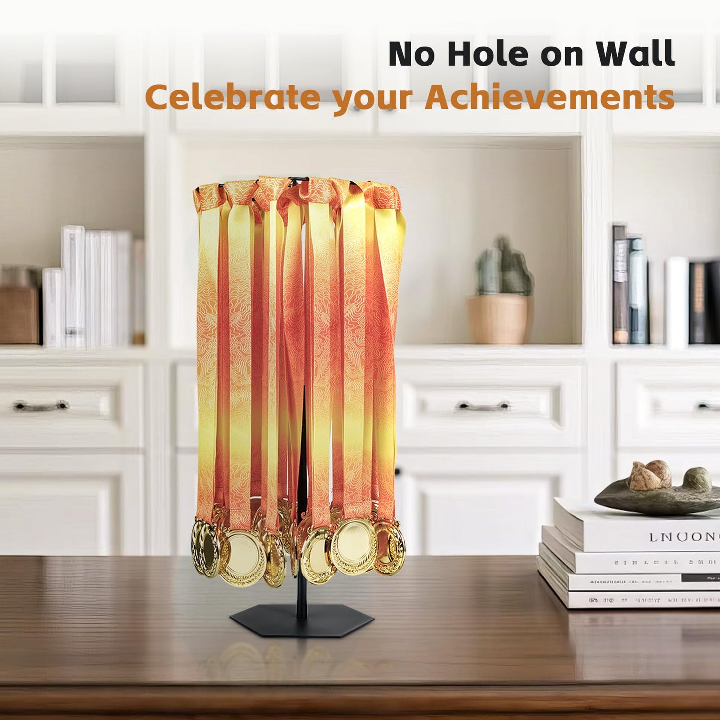 Rotating Medal Hanger Display Stand, Rotatable Medal Holder for Sports Award. Adjustable Metal Rack Perfect for Basketball, Running, Gymnastics, Soccer Race Medals. Showcase 45+ Medals on Table top!