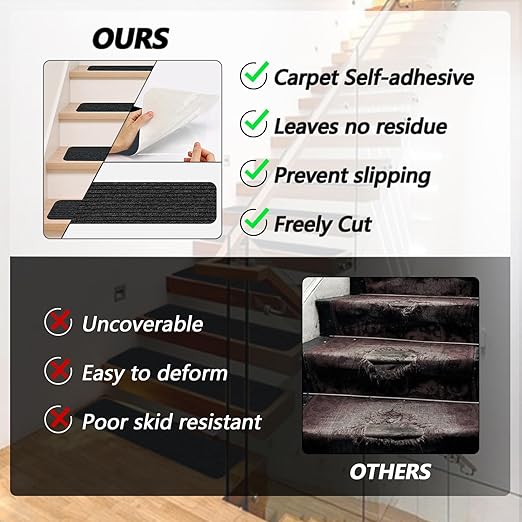 Non-Slip Stair Treads, 7.8" X 30" (7-Pack) Stair Runner Indoor Outdoor Mat, Grey Slip Resistant Stair Tread Mats Step Covers Pads for Elders, Kids and Pets (30" x 7.8", Grey)
