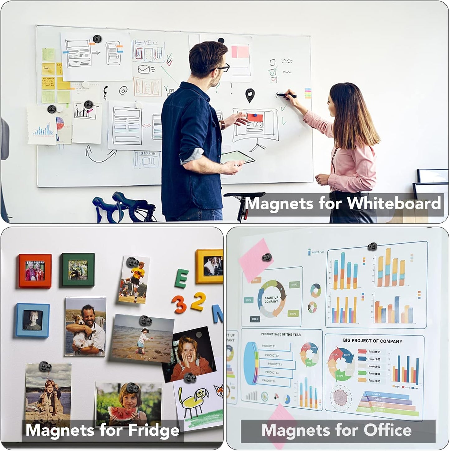 LOVIMAG Fridge Magnets 25Pcs Refrigerator Whiteboard Small Strong Magnet Classroom Kitchen Accessories Decorative Locker Set Decor Must Haves Office Calendar Refrigerador Magnetic Cute Crafts Black