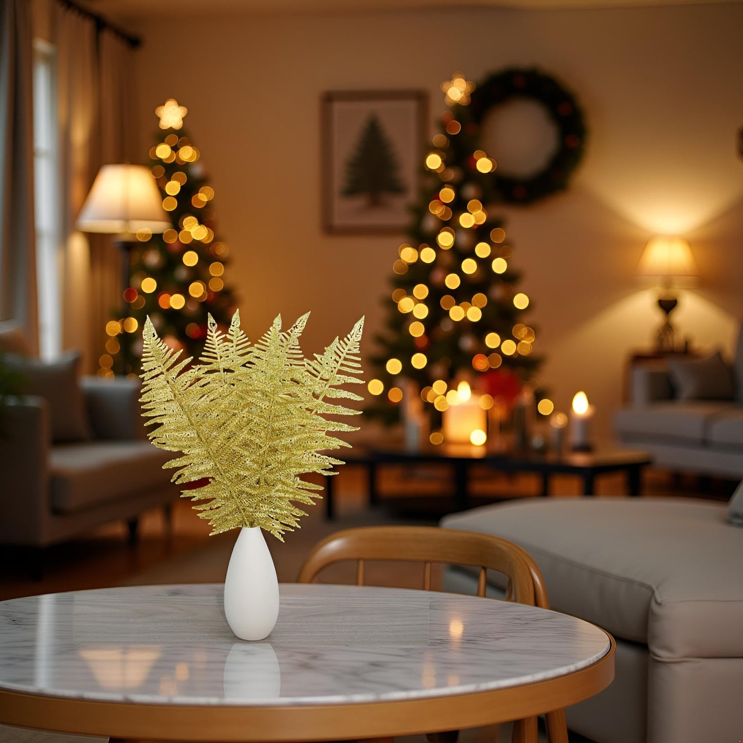 Tyoxlo 10PCS Artificial Gold Leaf Fake Leaves Glittering Gold Flowers Fake Foliage Gold Ornaments for Christmas Tree Christmas Picks Gold Decor Wreath Decorations(Gold)
