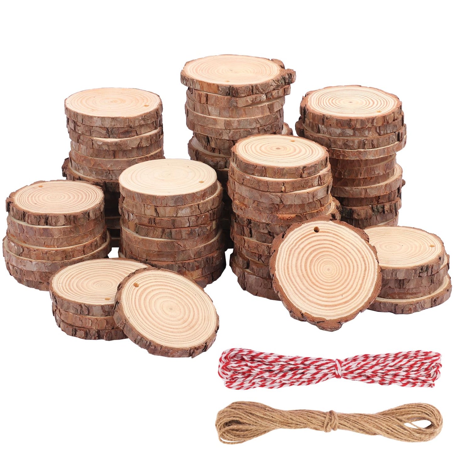 80 PCS 3.6-4 Inch Unfinished Wood Slices, Natural Wood Slices, Predrilled with Hole Wood Slice for DIY Arts Craft Christmas Ornaments by GNIEMCKIN