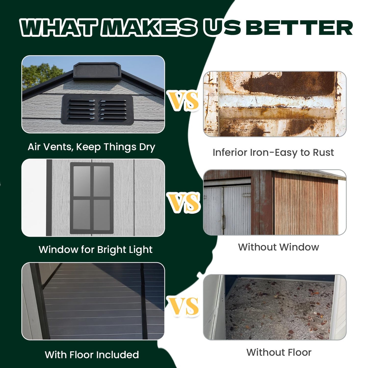 DNYKER 8 x 8 FT Resin Outdoor Storage Shed, All-Weather Plastic Garden Shed with Floor, Lockable Doors & Windows, Plastic Tool Shed for Backyard, Patio, Poolside