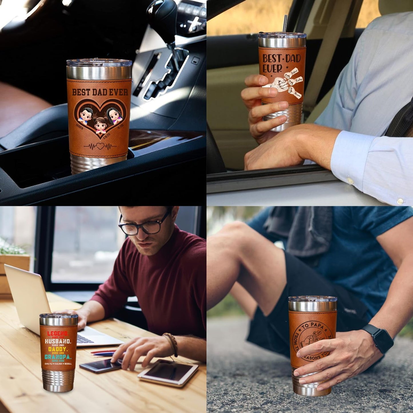 Like Father Like Daughter Tumbler, Personalized Engraved Fathers Day Dad Leather Tumbler 20oz, Custom Name Daddy and Daughter Tumblers Mug Gifts for Dad Birthday Fathers Day (style01)