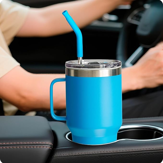 Metal Straws with Silicone Tip for 42 oz YETI Tumbler, 4 Pcs Reusable Stainless Steel Straws for 42 oz YETI, 30oz Stanley Cup(Color 4)
