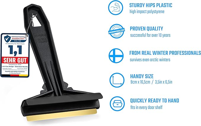 Car Ice Scraper Brass Blade - Fast, Effortless, efficient & Easy - Brass Ice Scrapers for Car Windshield Ice Scraper - Brass Ice Scraper for Car - Original Murska from Europe - Winter A054 Black