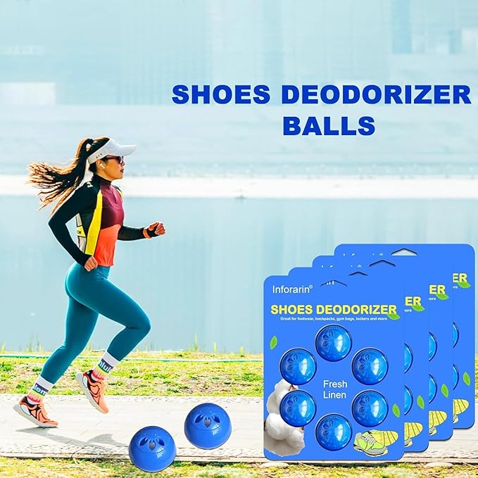 Odor Deodorizer Balls for Sneaker, 6 Pack Shoe Deodorizer Balls, Fresh Linen Sneaker Deodorizers Balls Strong Odor Eliminator Small Spaces Air Fresheners for Gym Bags, Drawers, Locker