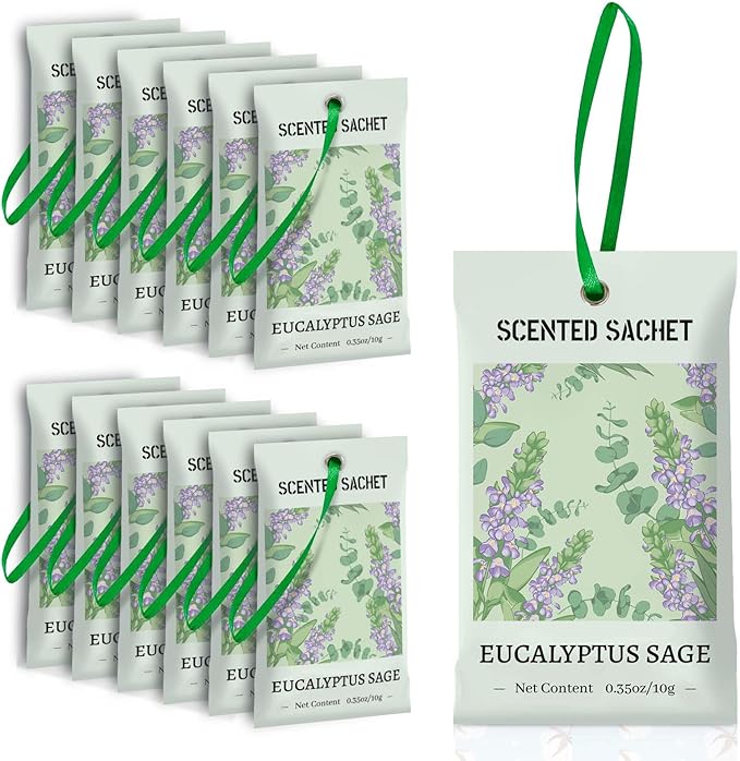 SCENTORINI Sachets for Drawers and Closets, Eucalyptus Sage Sachets Bags, Pack of 14, Home Fragrance Sachet for Wardrobe, Closet, Drawer