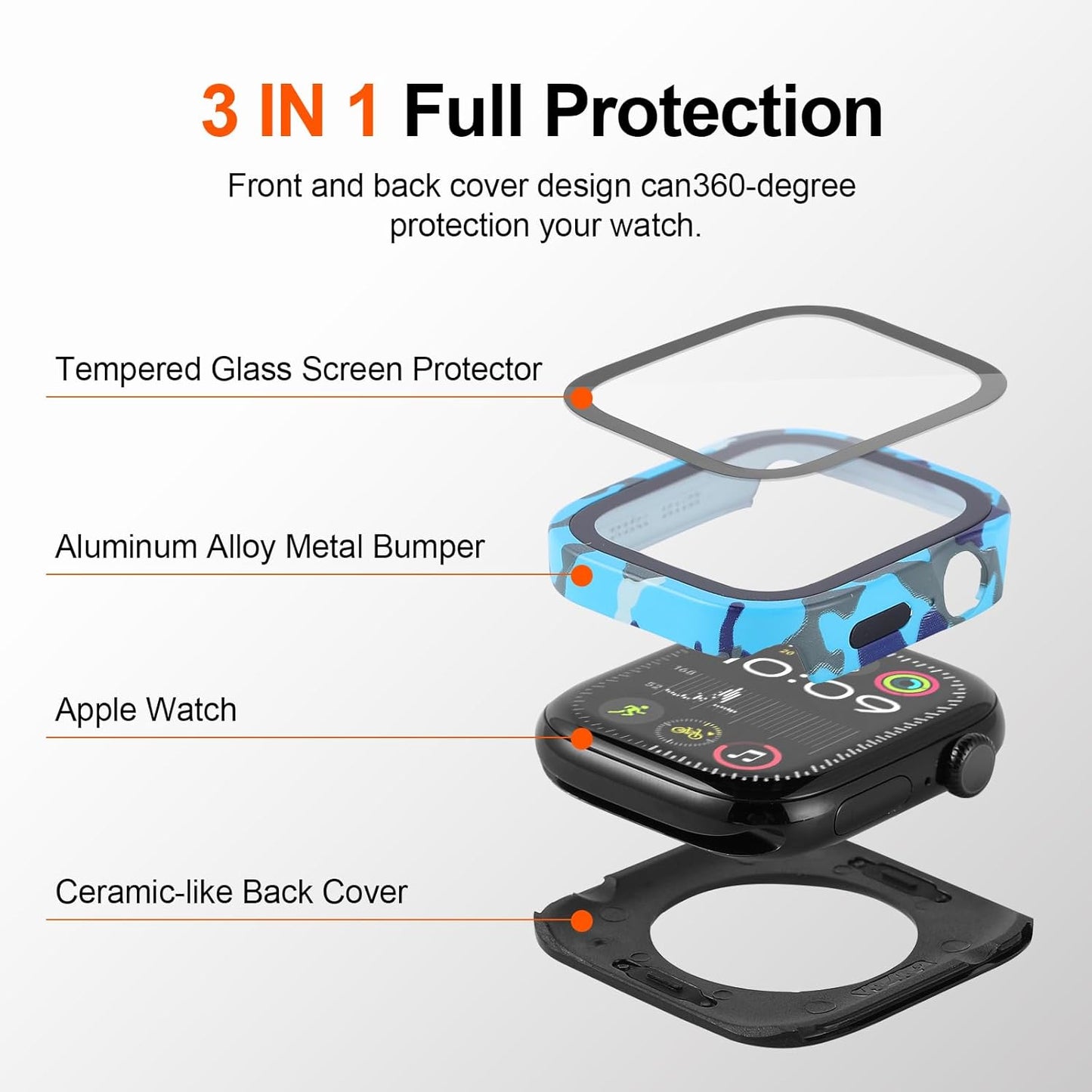 3 in 1 for Apple Watch Screen Protector Series 11/10 46mm Accessories, Ultra Thin Lightweight Aluminum Case Built-in Tempered Glass Film, Front and Back Bumper Cover for Women Men