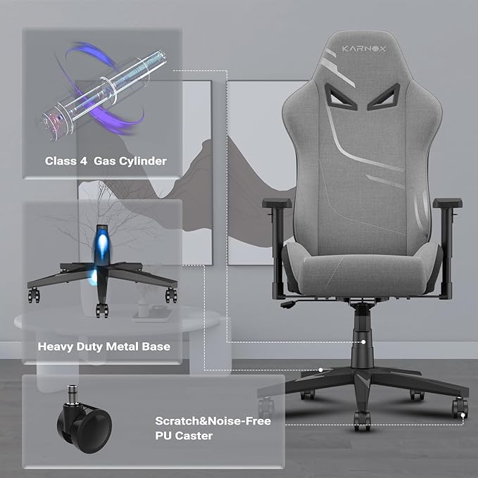 KORNOX Gaming Chair Fabric Ergonomic for Adults, Office Chair High Back,Desk Chair Racing,Task Chair Cloth Adjustable Swivel,Game Chair with Headrest and Lumbar Support for Teens,Silver Grey
