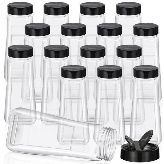 Zhehao 16 Pack 32 oz Plastic Spice Jars with Black Cap Plastic Bottle Containers with Shaker Lids Large Reusable Seasoning Shaker Empty Powder Storage Container for Storing Salt Herbs Cabinet Kitchen