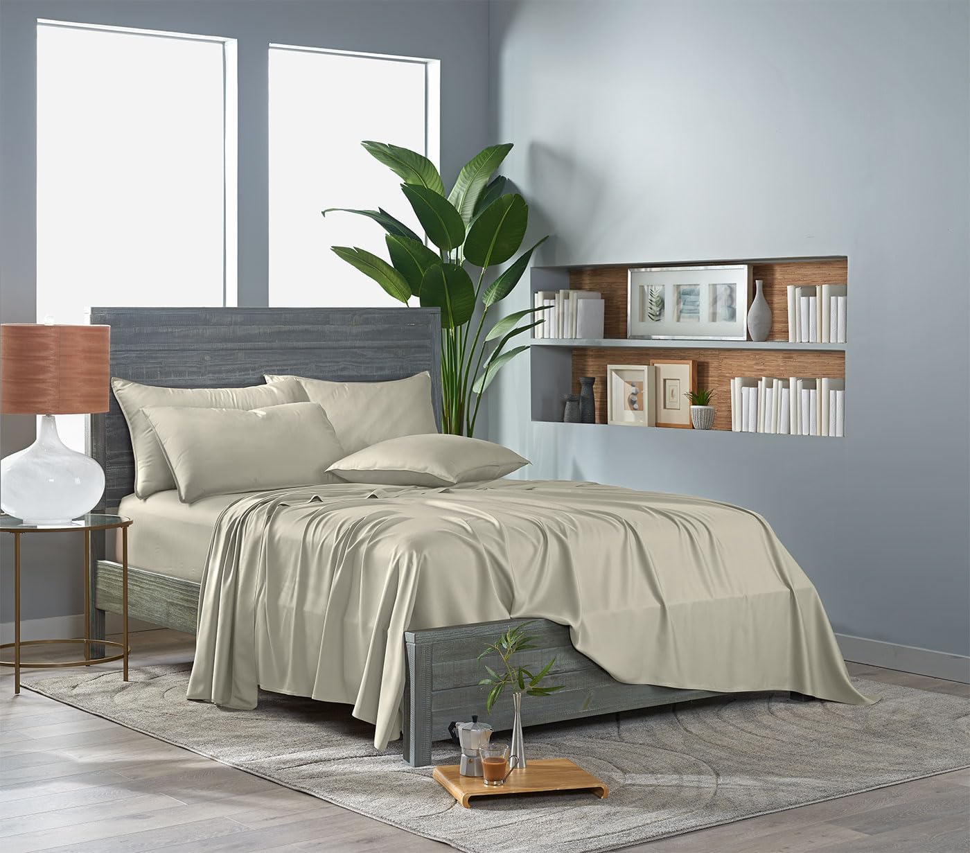Pure Bamboo Full Sheets, Genuine 100% Organic Viscose Derived from Bamboo Bed Sheet Set, Luxuriously Soft & Cooling, Double Stitching, Lifetime Quality Promise (Full, Birch)