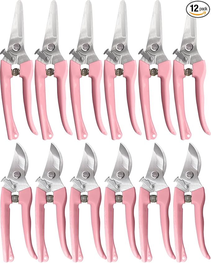 Garden Scissor for Plant, 12 Pcs Floral Scissors, Tip Pruning Shears Bulk for Cutting Flowers, Bonsai, Fruits and Trimming Plants(Pink)