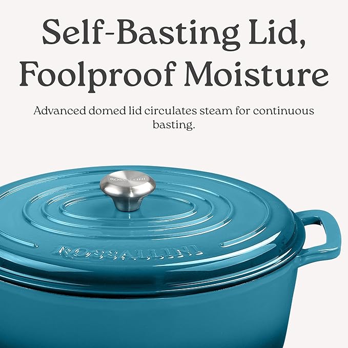 Signature Enameled Cast Iron Oval Dutch Oven | Non-Stick Serving Pot with Tight Fitting Lid for Perfect Roasting, Baking, Sauteing, and Bread Making | 15.5Q [Sage]