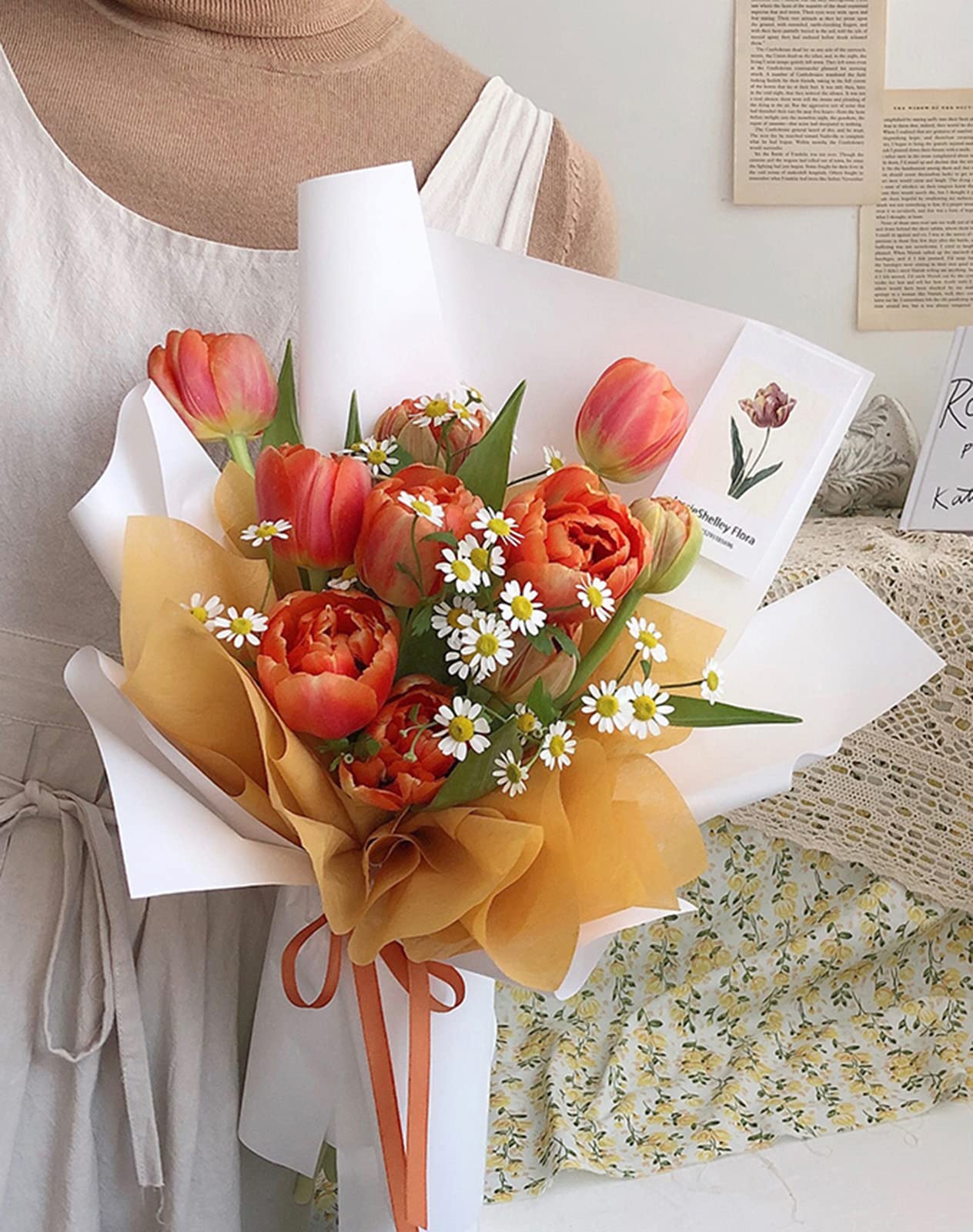 Korean Cotton Wrapping Flower Paper Non-Woven Floral Wrapping Paper 10 Sheets Florist Supplies Waterproof Flower Bouquet Wrapping Paper Floral Supplies for Fresh Flowers, 23.6x23.6 Inch (Water Pink)