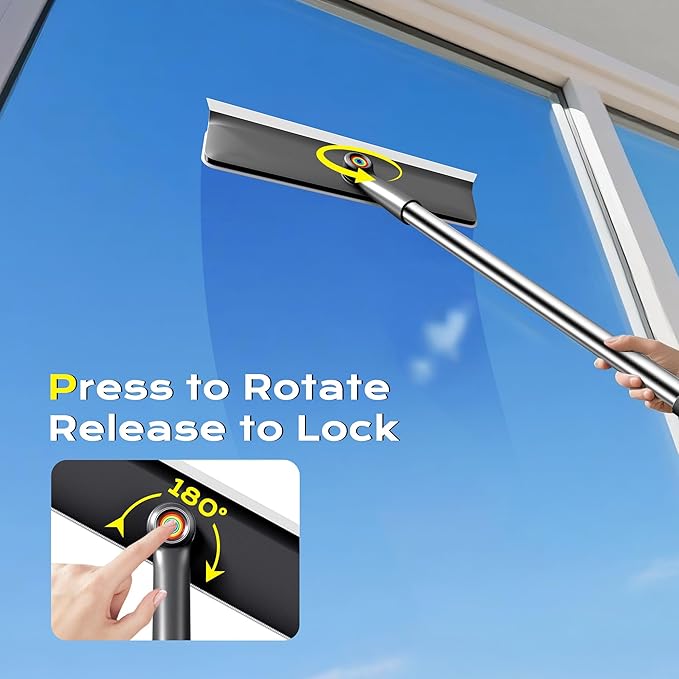 3 in 1 Window Squeegee for Home with 55" Lightweight Extension Poles Streak-Free Microfiber Scrubber for Outdoor/Indoor Windows, Shower Glass Door, Car Windshield, RV/Camper Windows