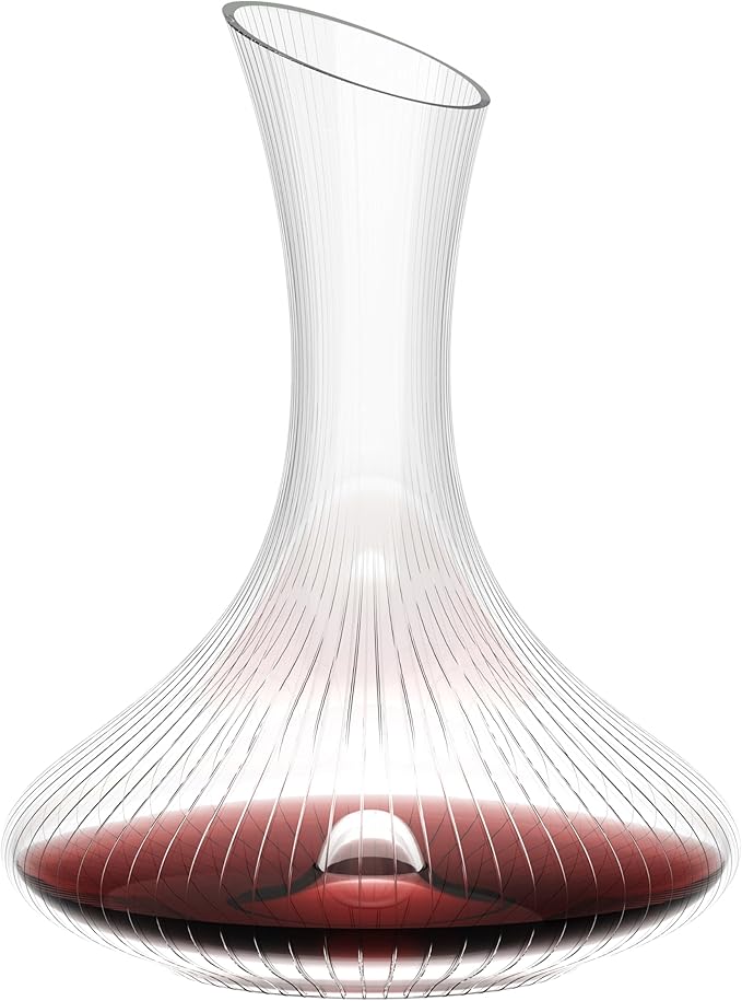 Wine Decanter with Aerator - 750ml Lead-Free Crystal Glass Red Wine Carafe, Hand Blown Vertical Stripe Design & Ergonomic Grip, Elegant Home Bar Decor for Wine Lovers, Wine Accessories (Gift Ready)