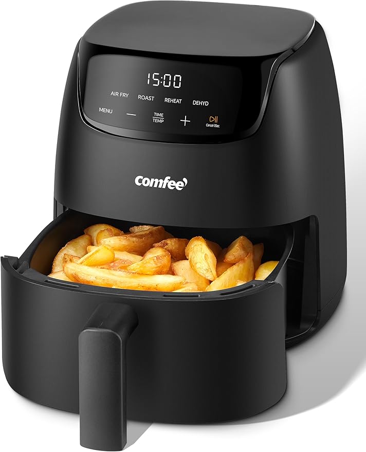 COMFEE' 2.2 Quart Compact Digital Air Fryer with Touch Screen, 360-Degrees Hot Air Circulation, Ceramic Basket, and 4 Cooking Presets