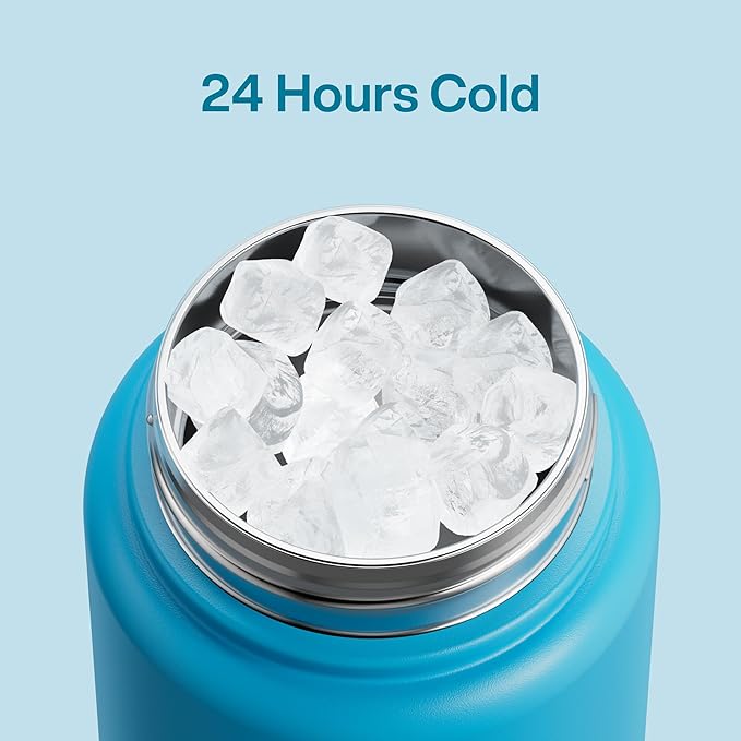 ENCOOL Insulated Water Bottle with Straw Stainless Steel Water Bottle, Leak-Proof, BPA-Free, Double Wall Vacuum Keeps Cold for 24 Hours for Sports, Travel, School (32 oz, Azure Blue)