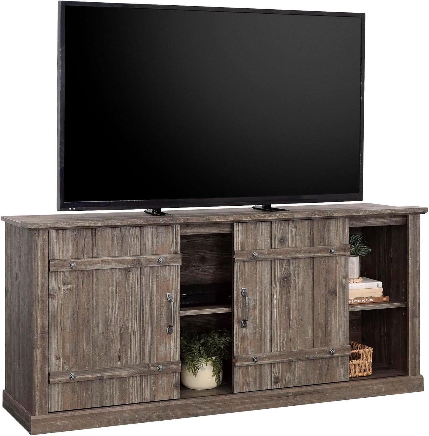 Sauder Entertainment Credenza, Pebble Pine Finish